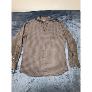 Brown Plaid Men's Dress‎ Shirt XL Long Sleeve Button Dow